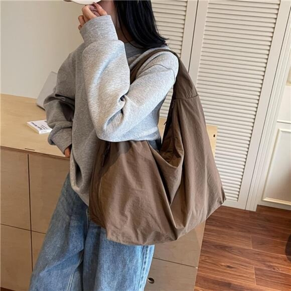 Women Solid Color Slouchy Tote Bag Large Capacity Shoulder Purse Versatile - Picture 3 of 8